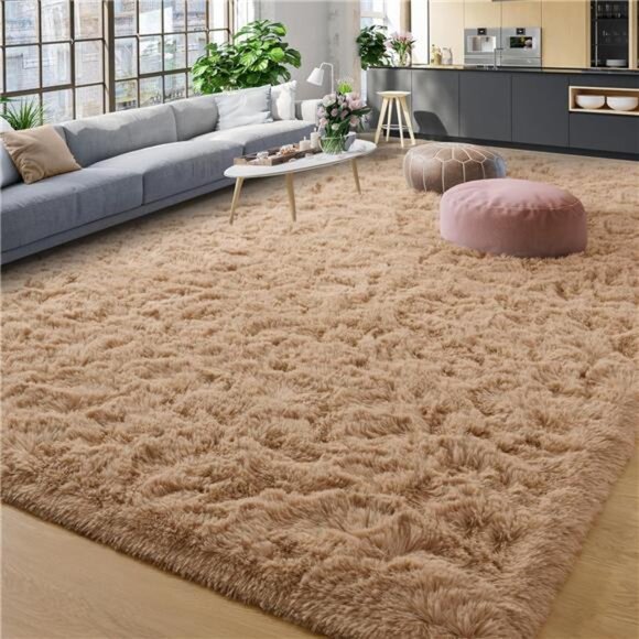 Soft Area Rugs for Living Room Bedroom Plush Fluffy Rug 6x9 Feet, Beige Shag Rug - Picture 6 of 7